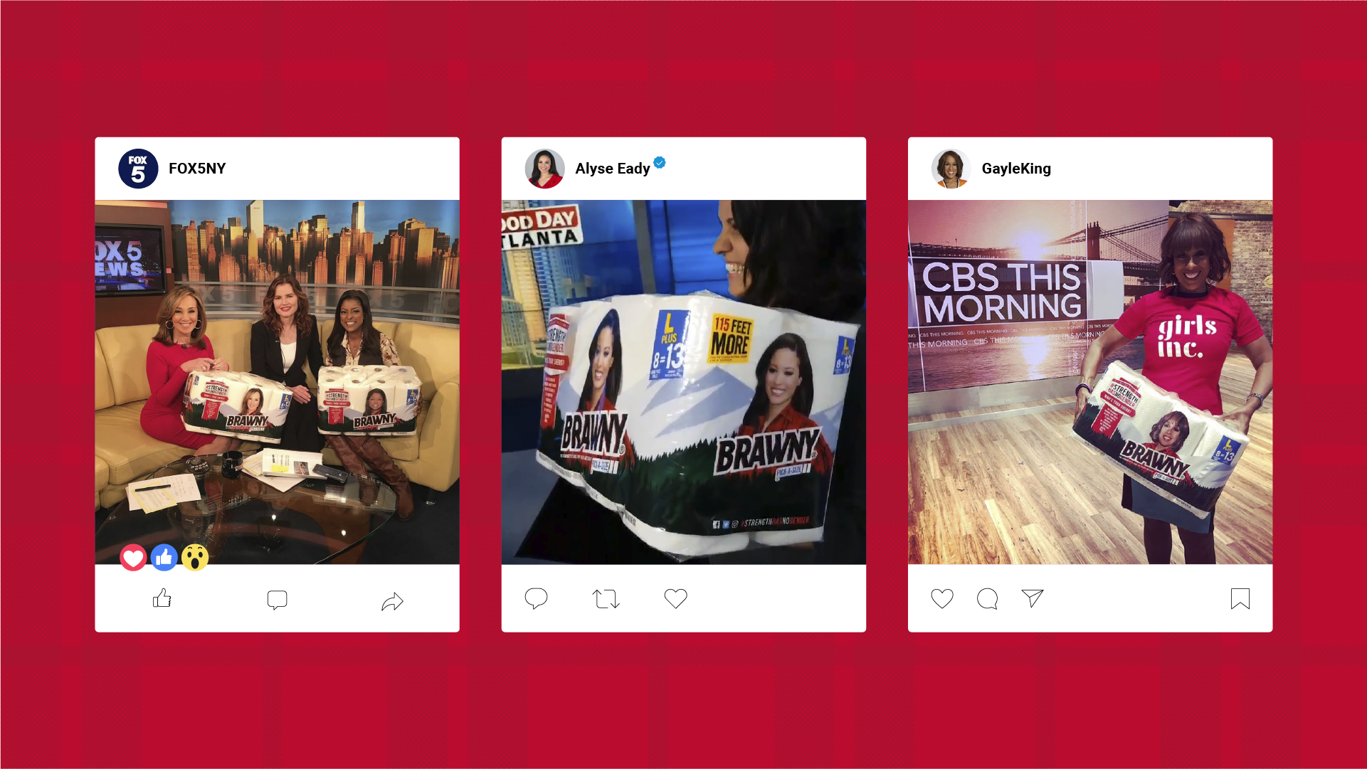 News anchors’ social posts with custom-printed Brawny Shero packages
