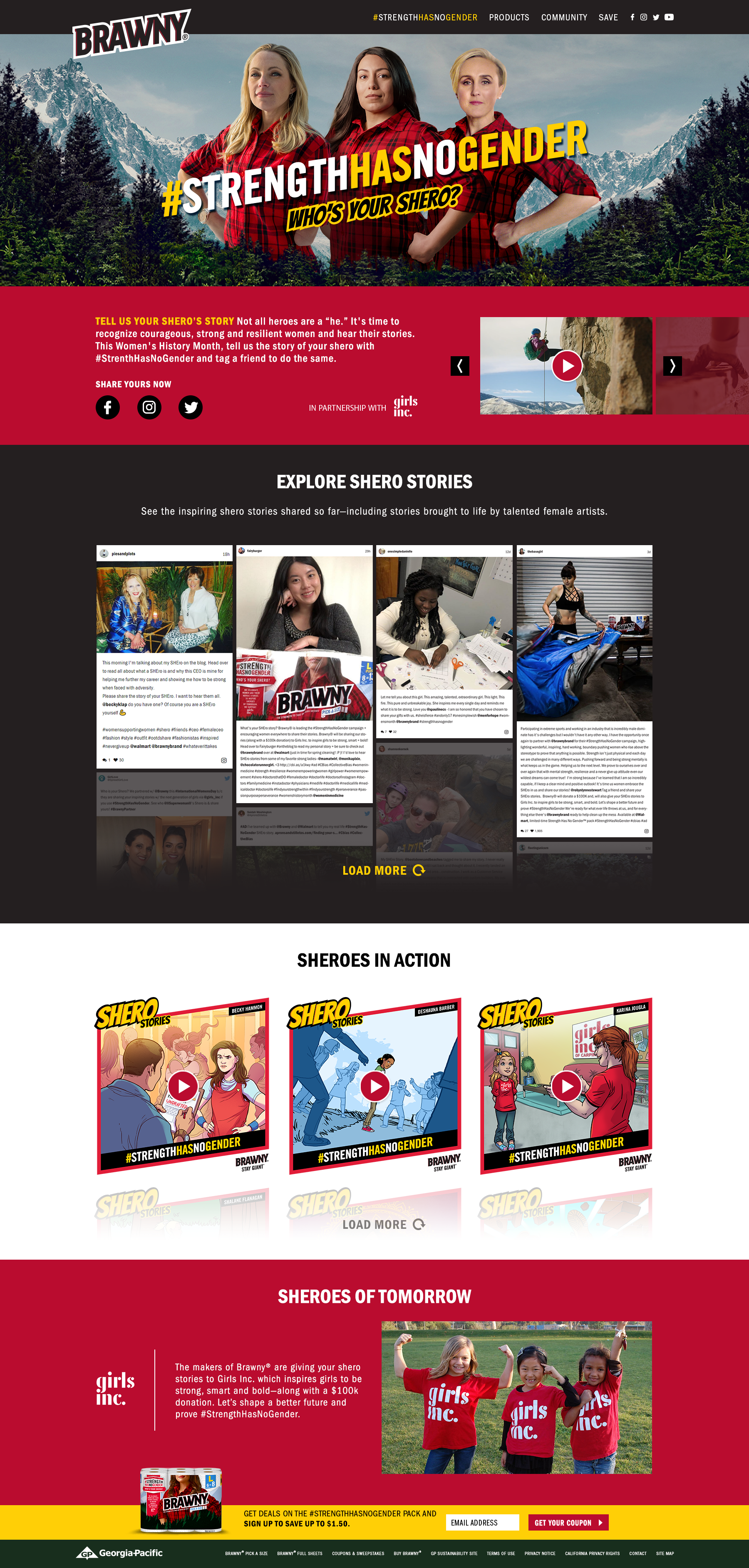 Brawny #StrengthHasNoGender campaign landing page design