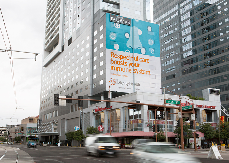 Dignity Health Science of Humankindness outdoor billboard at Hotel Palomar