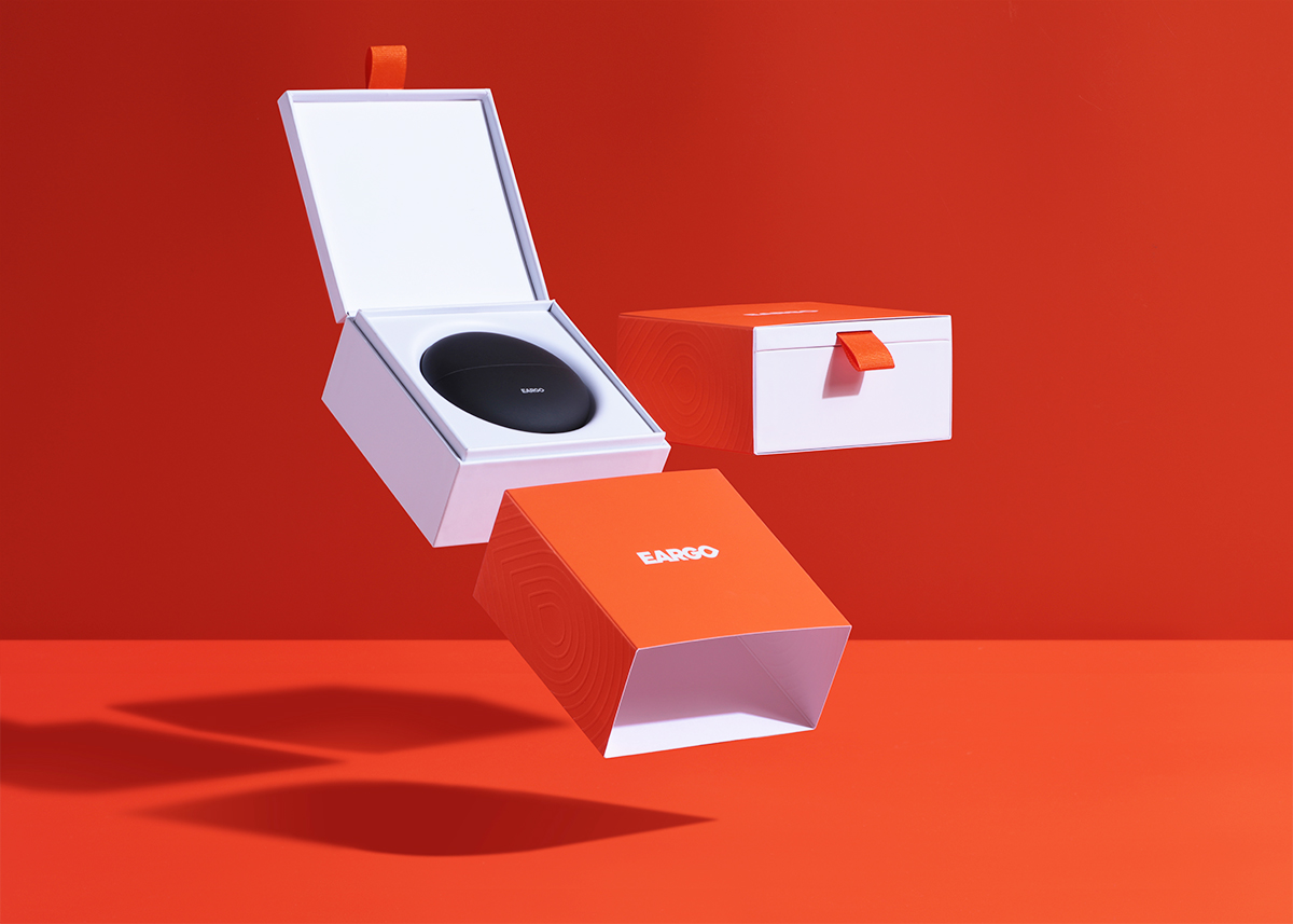 Eargo Neo HiFi product packaging design and unboxing experience
