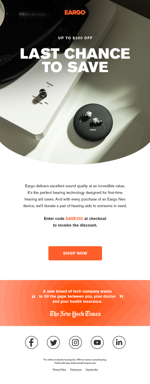 Branded Eargo email designs supporting the full customer lifecycle—from onboarding to purchase to ongoing updates