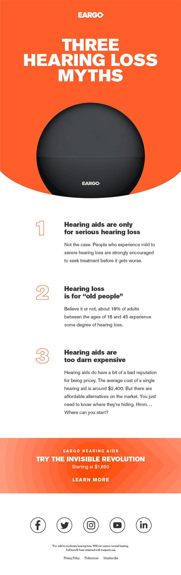 Branded Eargo email designs supporting the full customer lifecycle—from onboarding to purchase to ongoing updates