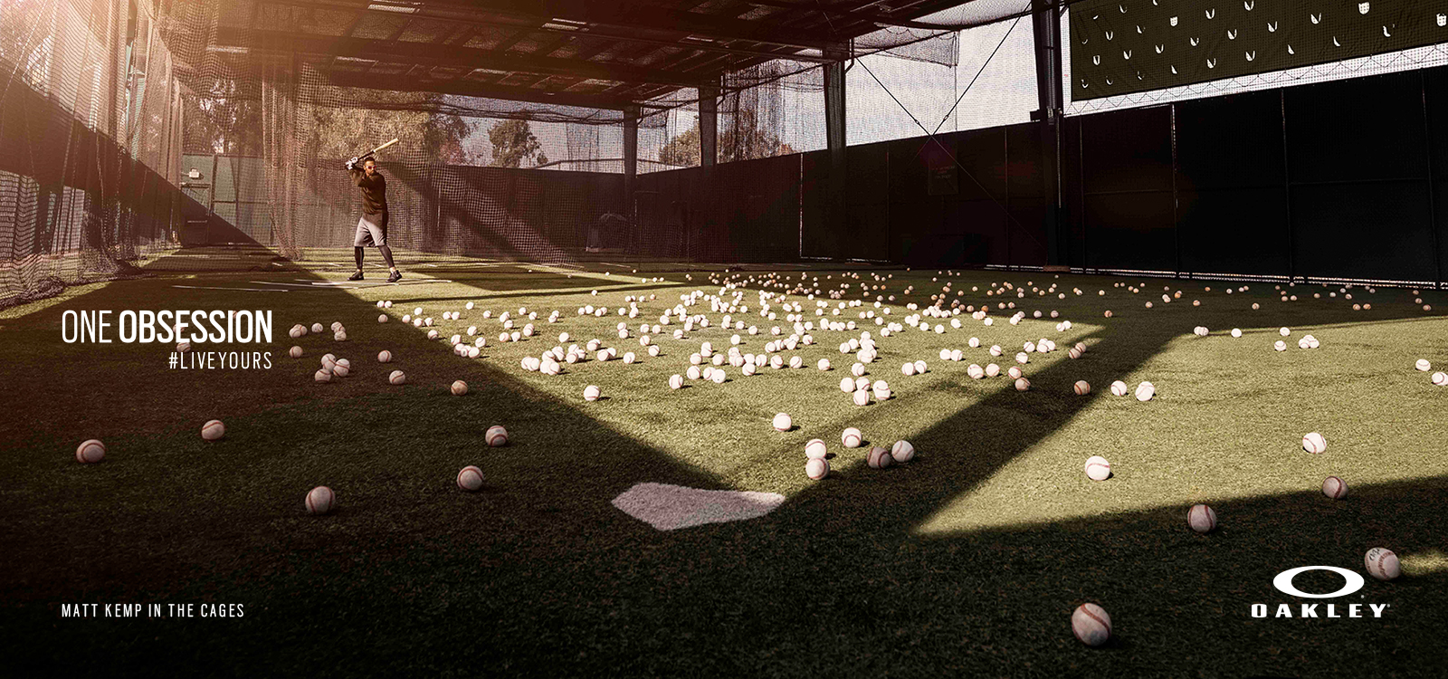 Oakley ‘One Obsession #LiveYours’ baseball campaign featuring Matt Kemp training alone inside a batting cage