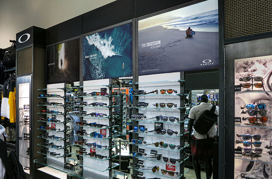 Oakley ‘One Obsession’ retail store display and branded environmental graphics