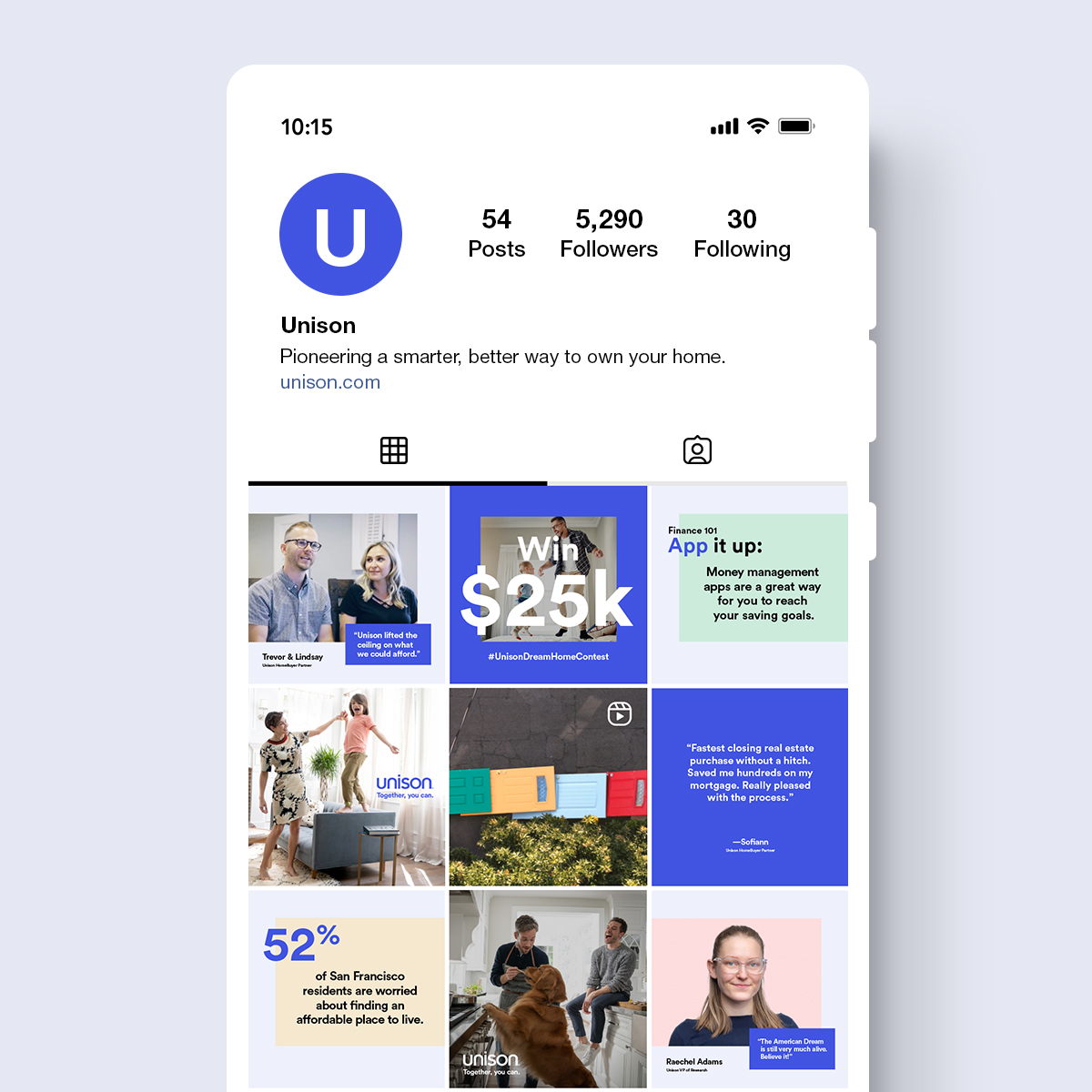 Unison social media template designs showing Instagram post layouts with consistent brand styling