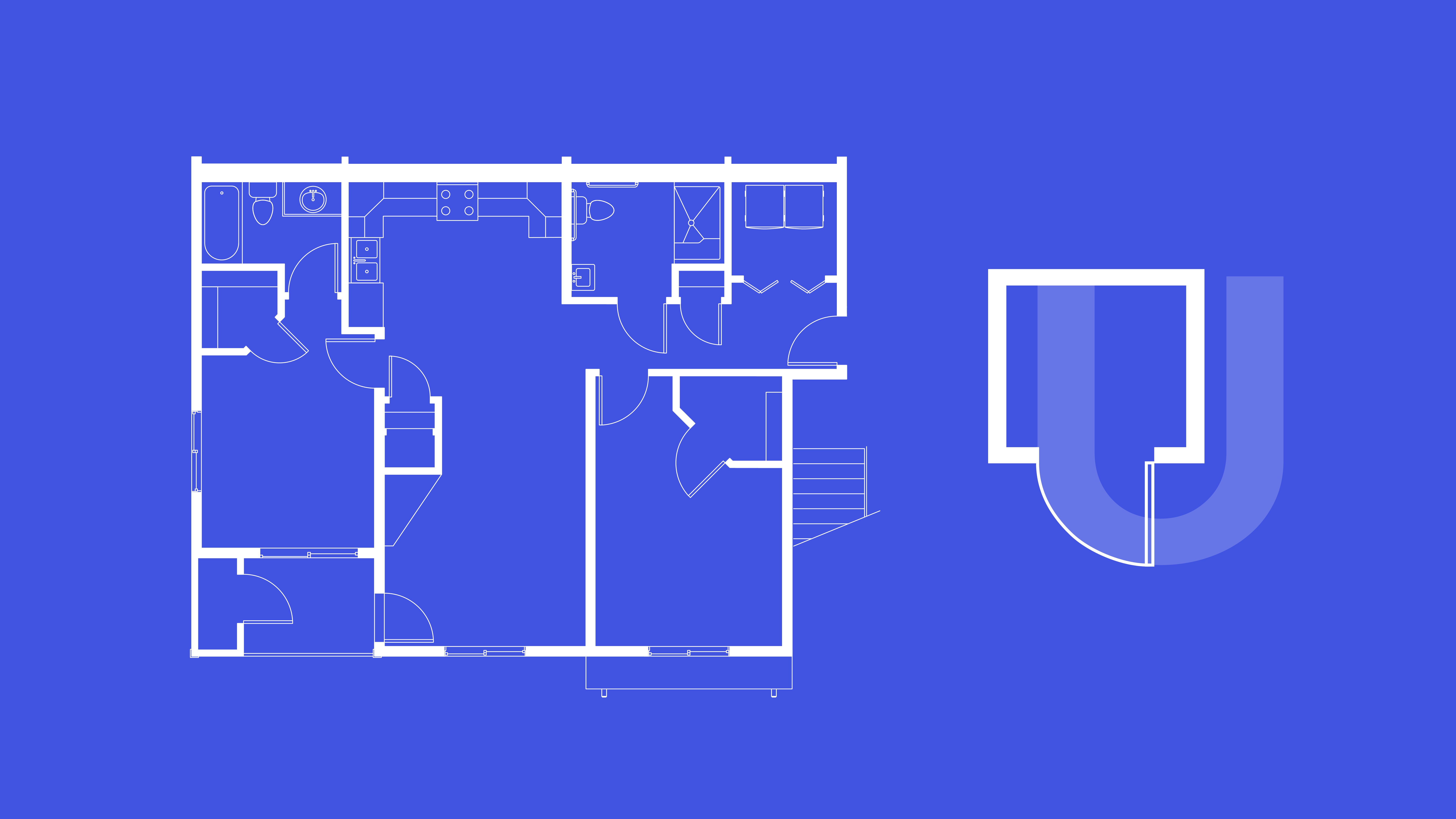 Unison logo design process showing floor plan inspiration and architectural elements that influenced the final wordmark
