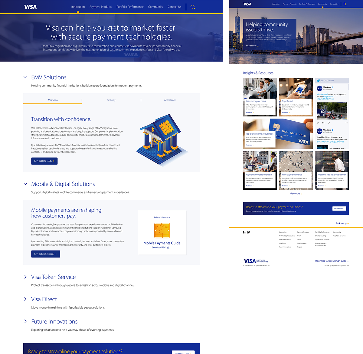 Innovation and Community pages for the Visa Ahead We Go microsite